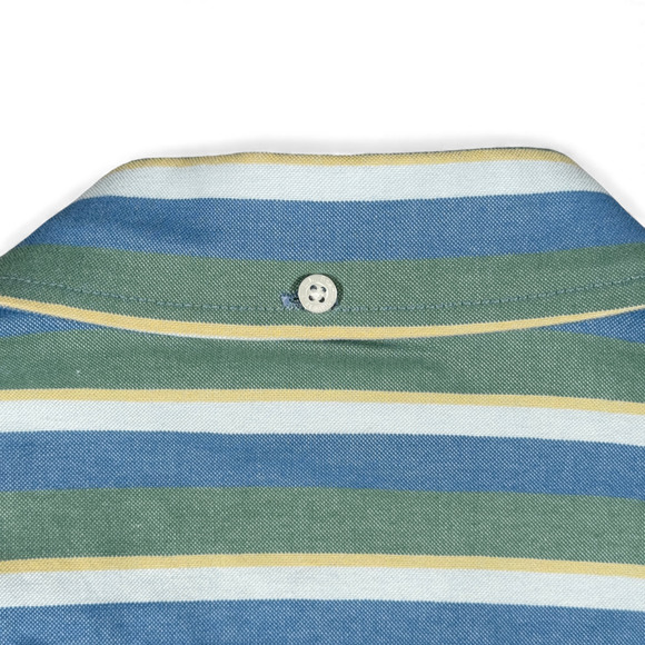 LL Bean Shirt Adult LARGE Blue Green Yellow Striped Fitted Stretch Outdoor - Picture 8 of 10